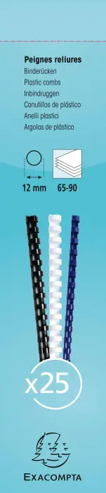 Boite 25 reliures spirales plastique 12mm - Noir