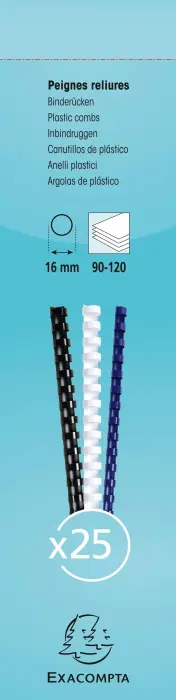 Boite 25 reliures spirales plastique 16mm - Noir