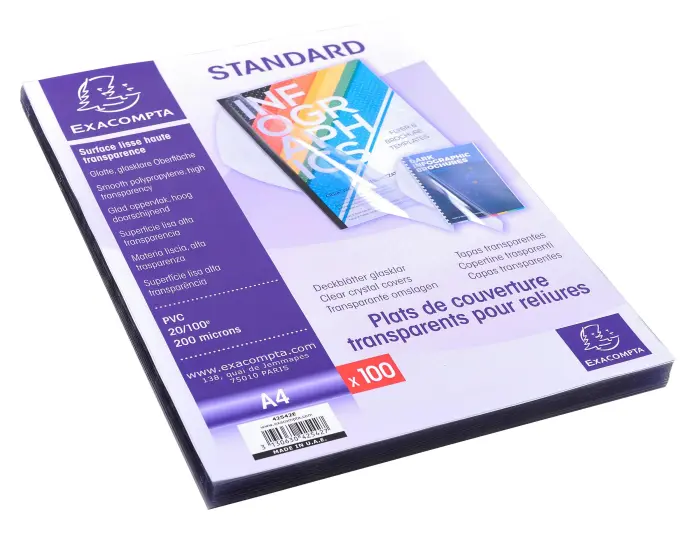 Boite de 100 plats pour relier PVC 20x100e - A4 - Cristal
