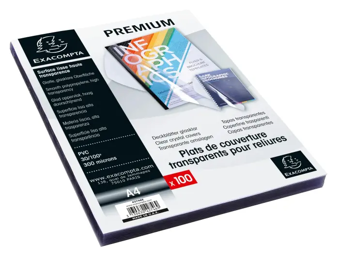 Boite de 100 plats pour relier PVC 30x100e - A4 - Cristal