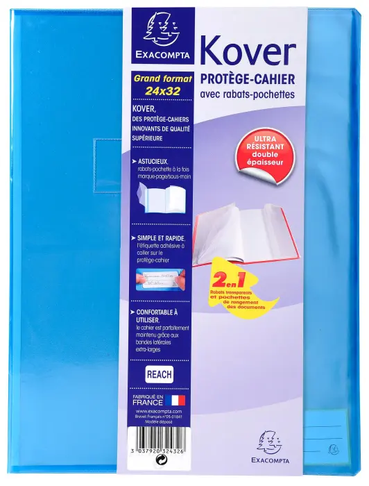 Protège-cahier translucide Kover® - 24x32cm - Couleurs assorties