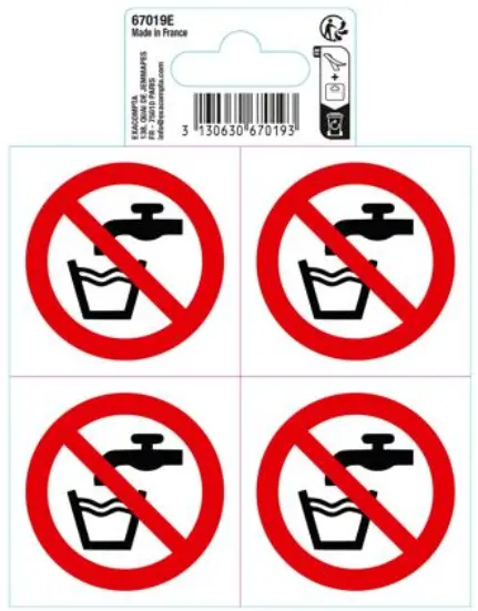 Panneau PVC adhésif antidérapant Eau non potable 10cm - Rouge - New