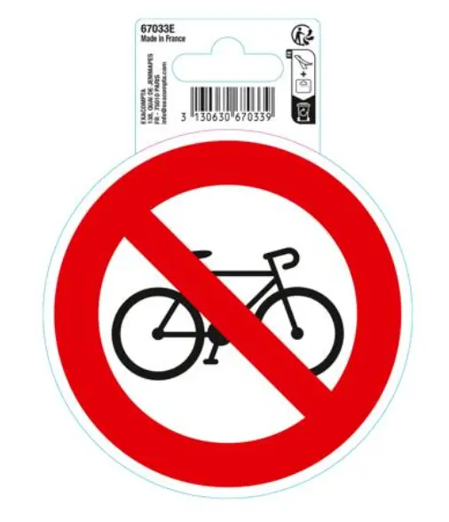 Panneau PVC adhésif antidérapant Vélos interdits 10cm - Rouge - New