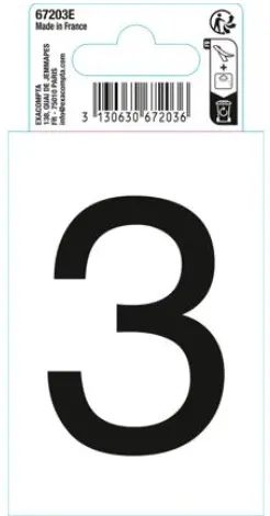 Autocollant PVC adhésif antidérapant chiffre 3 - Noir - New
