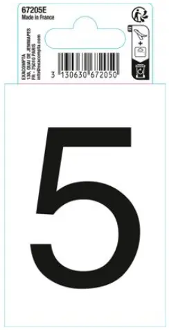 Autocollant PVC adhésif antidérapant chiffre 5 - Noir - New
