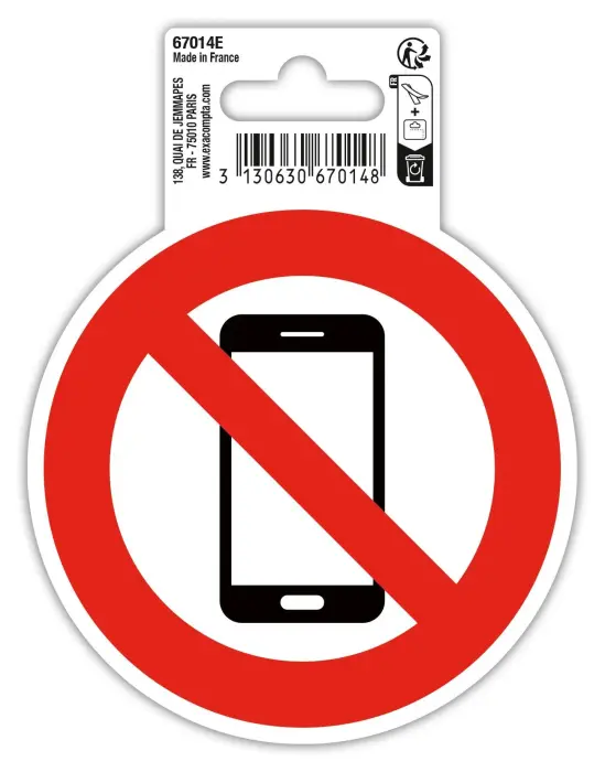Panneau PVC adhésif antidérapant Téléphone mobile interdit 10 cm - Rouge