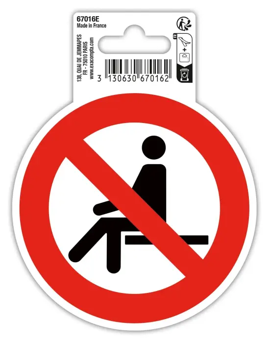 Panneau PVC adhésif antidérapant Interdit de s'assoir 10 cm - Rouge