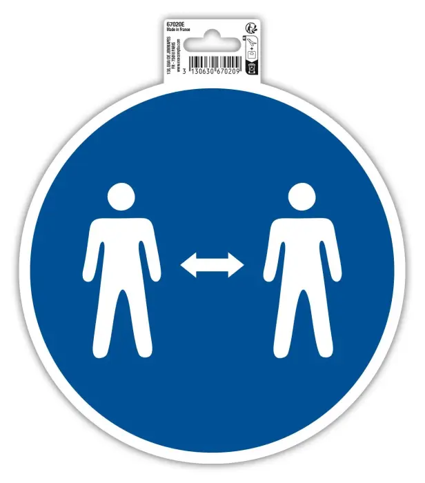 Panneau PVC adhésif antidérapant Gardez vos distances 20 cm - Bleu
