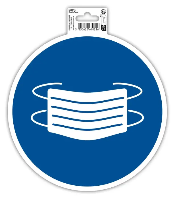 Panneau PVC adhésif antidérapant Masque obligatoire 20 cm - Bleu