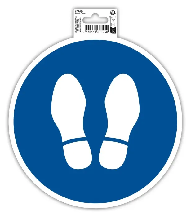 Panneau PVC adhésif antidérapant Obligation arrêt 20 cm - Bleu