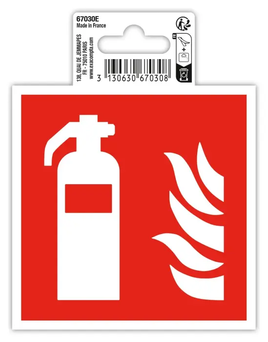 Panneau PVC adhésif antidérapant Extincteur 10x10 cm - Rouge
