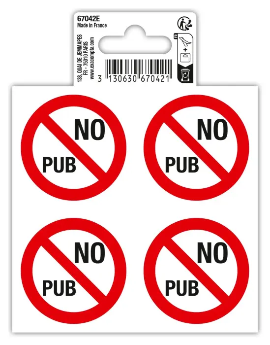 Panneau PVC adhésif antidérapant No pub (4x) 10 cm - Rouge