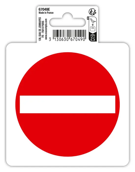 Panneau PVC adhésif antidérapant Sens interdit 10 cm - Rouge