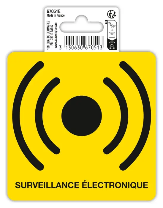Panneau PVC adhésif antidérapant Surveillance Electronique 10x10 cm - Jaune