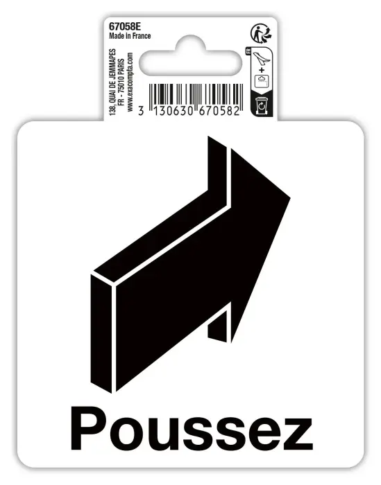 Panneau PVC adhésif antidérapant Flèche poussez 10 cm - Noir