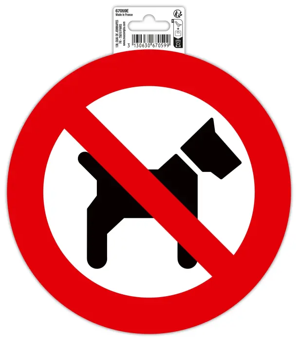 Panneau PVC adhésif antidérapant Interdit aux chiens 20 cm - Rouge
