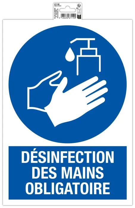 Panneau PVC adhésif antidérapant Désinfection obligatoire 23 x 33 cm - Bleu