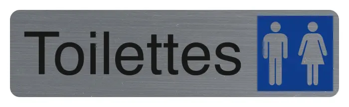 Plaque adhésive imitation aluminium Toilettes dame / homme 16,5X4,4 cm - Gris