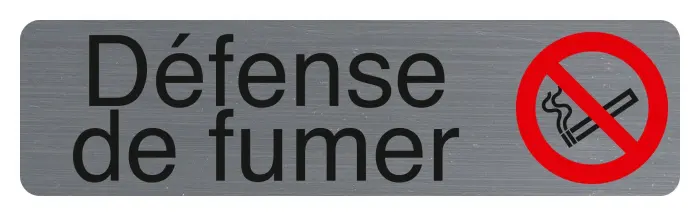 Plaque adhésive imitation aluminium Défenser de fumer 16,5X4,4 cm - Gris