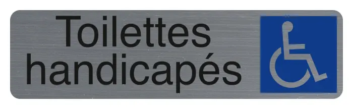 Plaque adhésive imitation aluminium Toilettes handicapés 16,5X4,4 cm - Gris