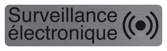 Plaque adhésive imitation aluminium Surveillance électronique 16,5X4,4 cm - Gris