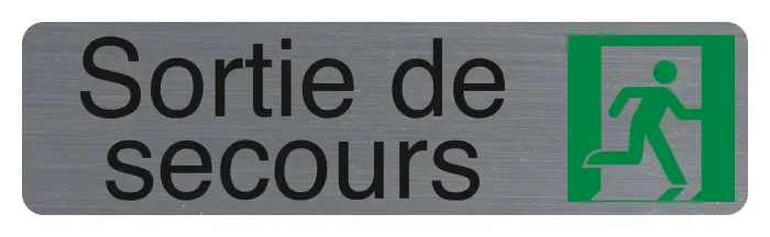 Plaque adhésive imitation aluminium Sortie de secours 16,5X4,4 cm - Gris