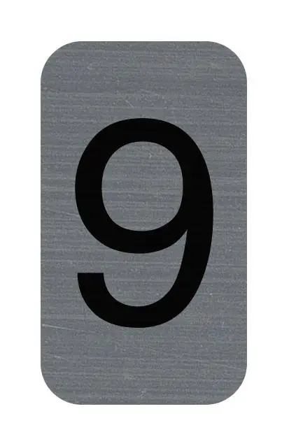 Plaque adhésive imitation Aluminium Chiffre 9 2,5x4,4 cm - Gris