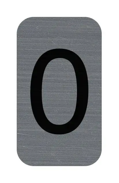 Plaque adhésive imitation Aluminium Chiffre 0 2,5x4,4 cm - Gris