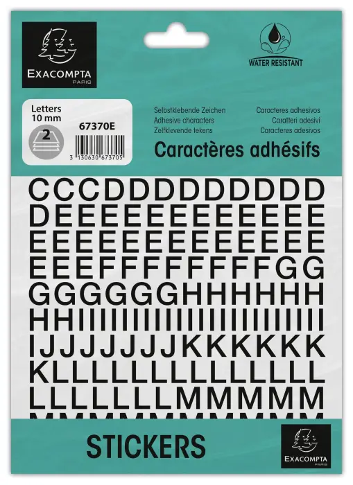Pochette de lettres adhésives noires A-Z 10 mm - Noir
