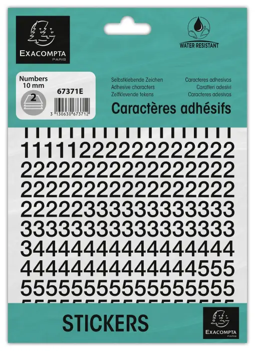 Pochette de chiffres adhésifs noirs 0-9 10 mm - Noir