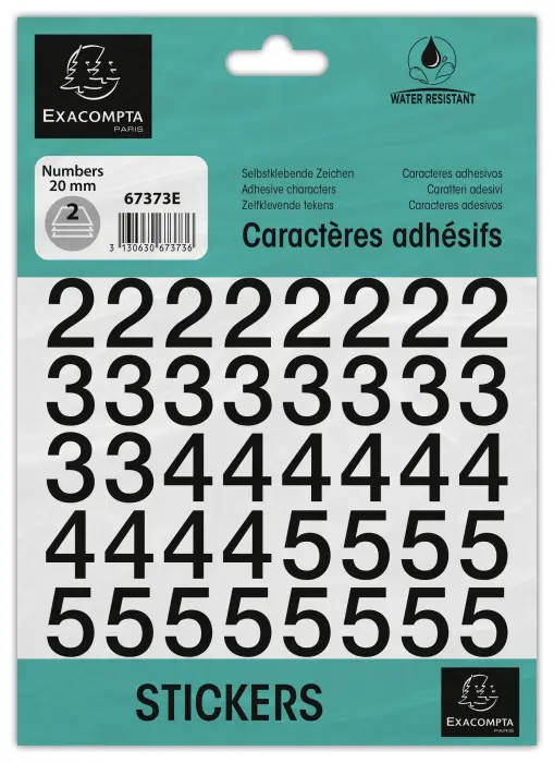 Pochette de chiffres adhésifs noirs 0-9 20 mm - Noir
