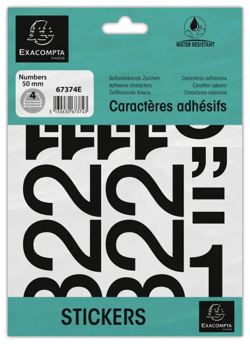 Pochette de chiffres adhésifs noirs 0-9 50 mm - Noir