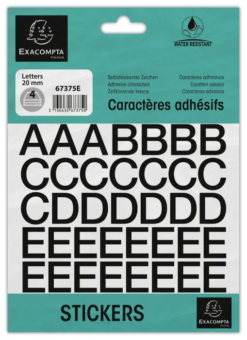 Pochette de lettres adhésives noires A-Z 20 mm - Noir
