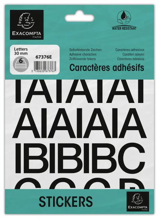 Pochette de lettres adhésives noires A-Z 30 mm - Noir