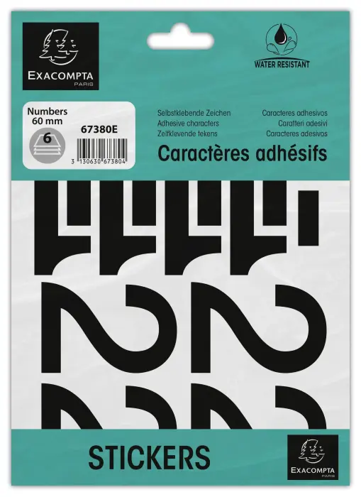 Pochette de chiffres adhésifs noirs 0-9 60 mm - Noir