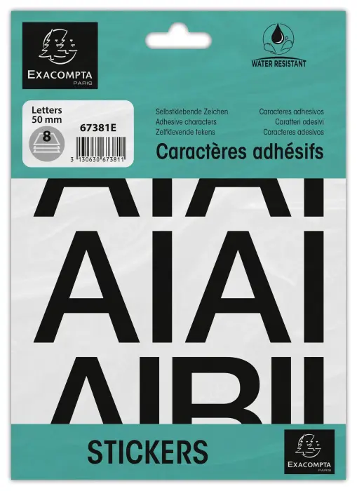 Pochette de lettres adhésives noires A-Z 50 mm - Noir