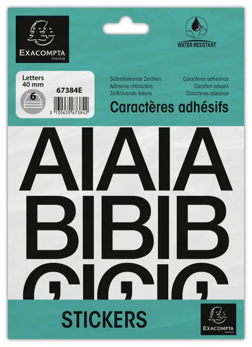 Pochette de lettres adhésives noires A-Z 40 mm - Noir