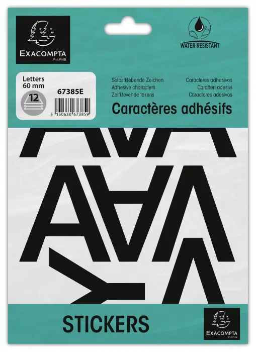 Pochette de lettres adhésives noires A-Z 60 mm - Noir