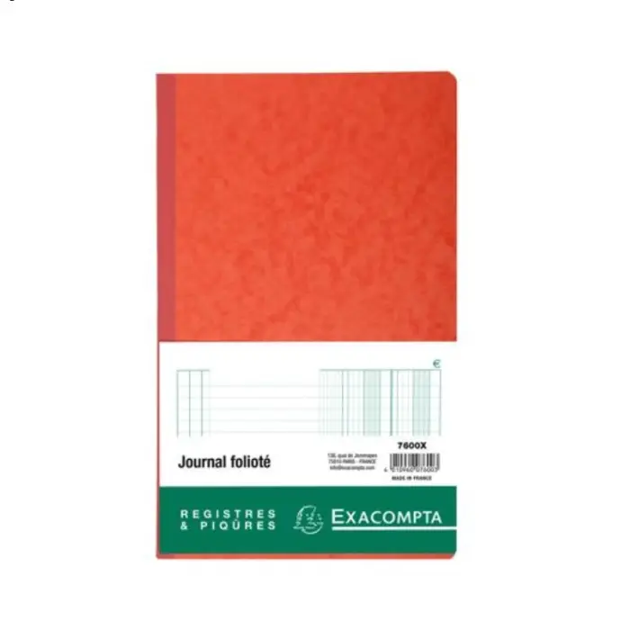 Piqûre Journal folioté - avec feuille d'identification - 38 lignes - texte FR -80 pages - Couleurs assorties