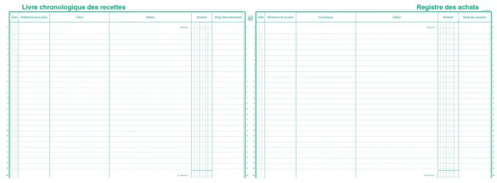 Piqûre 24x32cm Livre chronologique des recettes - Reg. des achats - Spécial micro-entrepreneurs - Couleurs assorties