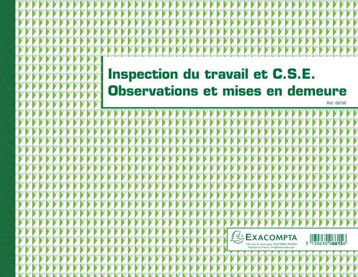 Piqûre 24x32cm - Registre de l'Inspection du travail et du C.S.E. - folioté - 16 pages