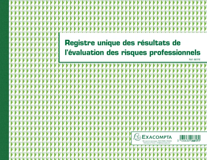 Piqûre 24x32cm - Registre unique des résultats de l'évaluation des risques professionnels - 60 pages