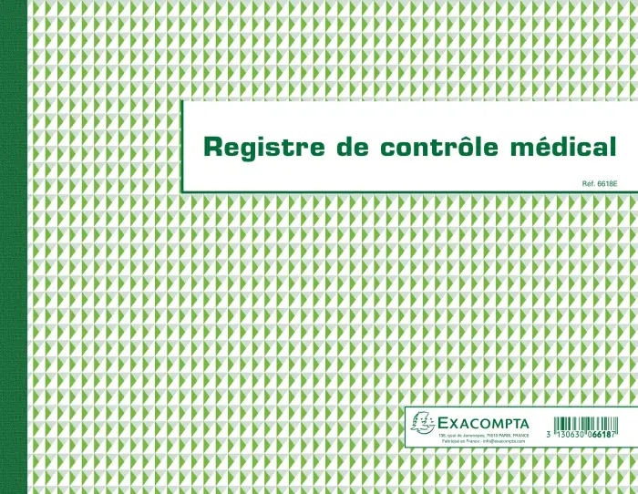 Piqûre 24x32cm - Registre de Contrôle médical - folioté - 60 pages