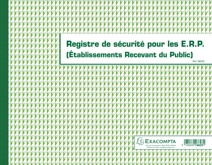 Piqûre 24x32cm - Registre de sécurité pour les établissement recevant du public (ERP) - 32 pages