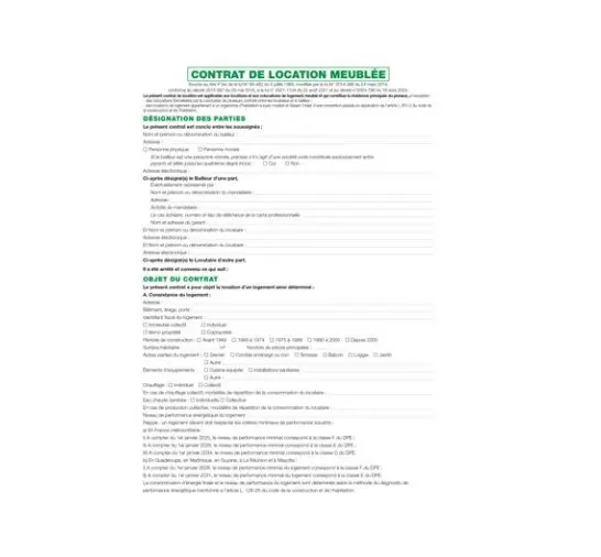 Feuilles Contrat de location pour locaux meublés - Blanc