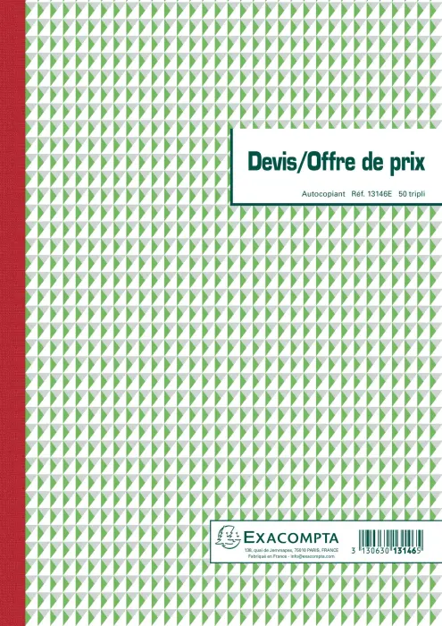 Manifold Devis Offre de prix 29,7x21cm 50 feuillets tripli autocopiants