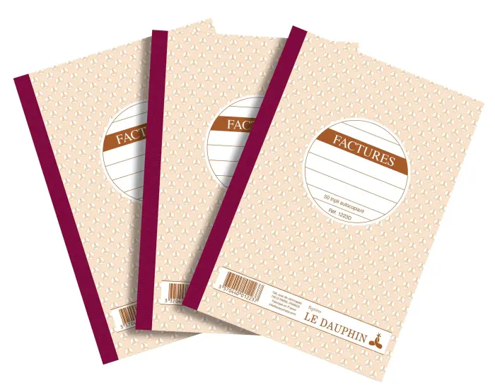 Lot de 3 manifolds FACTURES - papier autocopiant - triplicata (1 original et 2 copies) - 50 feuilles - format 21 x 14,8 cm - couverture vernie - Avoine