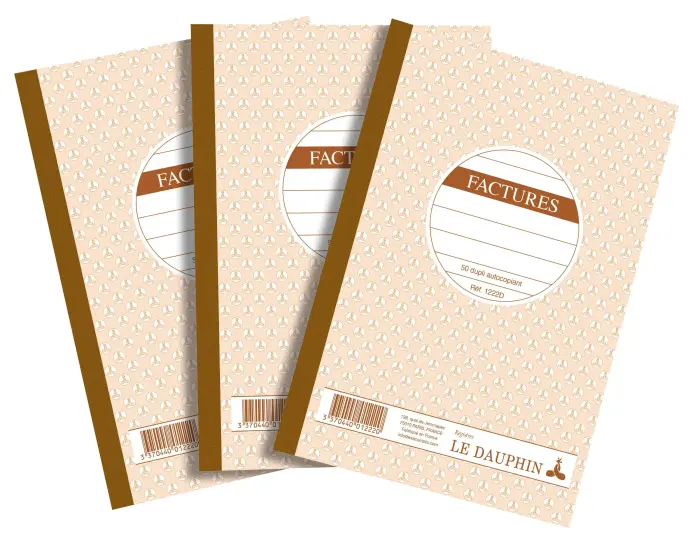 Lot de 3 manifolds FACTURES - papier autocopiant - duplicata (1 original et 1 copie) - 50 feuilles - format 21 x 14,8 cm - couverture vernie - Avoine