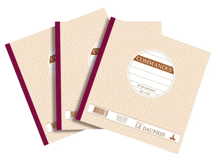 Lot de 3 manifolds COMMANDES - papier autocopiant - duplicata (1 original et 1 copie) - 50 feuilles - format 21 x 21 cm - couverture vernie - Avoine