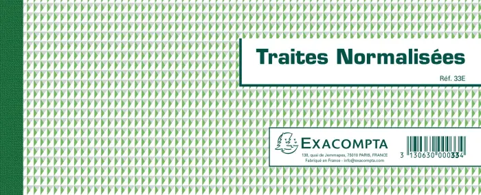 Carnet à souche Traites normalisées de 50 feuillets - Format horizontal de la traite 10,1x21cm